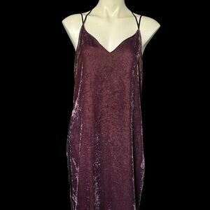 Splendid Dark Burgundy Velvet Slip  Dress Straps Open Back Size Med